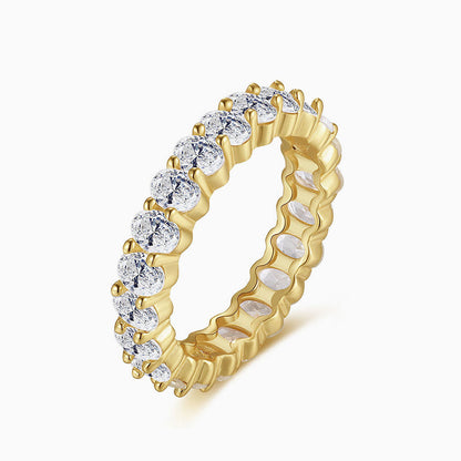 Cubic Zirconia Two Tone Sterling Silver Oval Eternity Band Ring