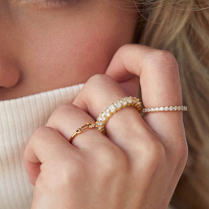 Cubic Zirconia Two Tone Sterling Silver Oval Eternity Band Ring