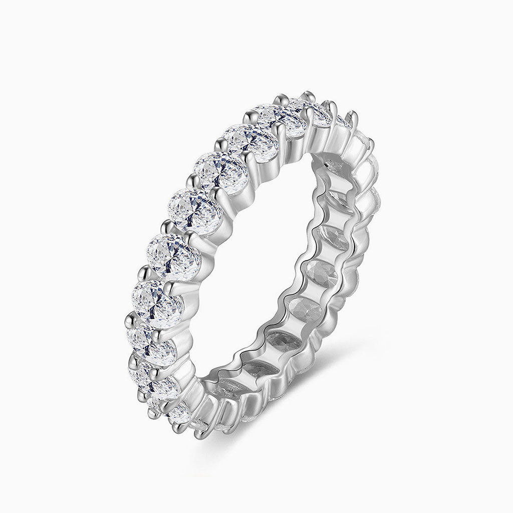 Cubic Zirconia Two Tone Sterling Silver Oval Eternity Band Ring