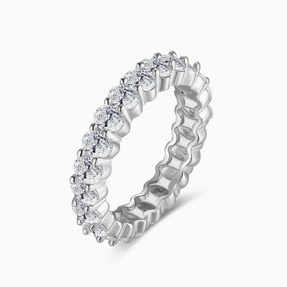 Cubic Zirconia Two Tone Sterling Silver Oval Eternity Band Ring