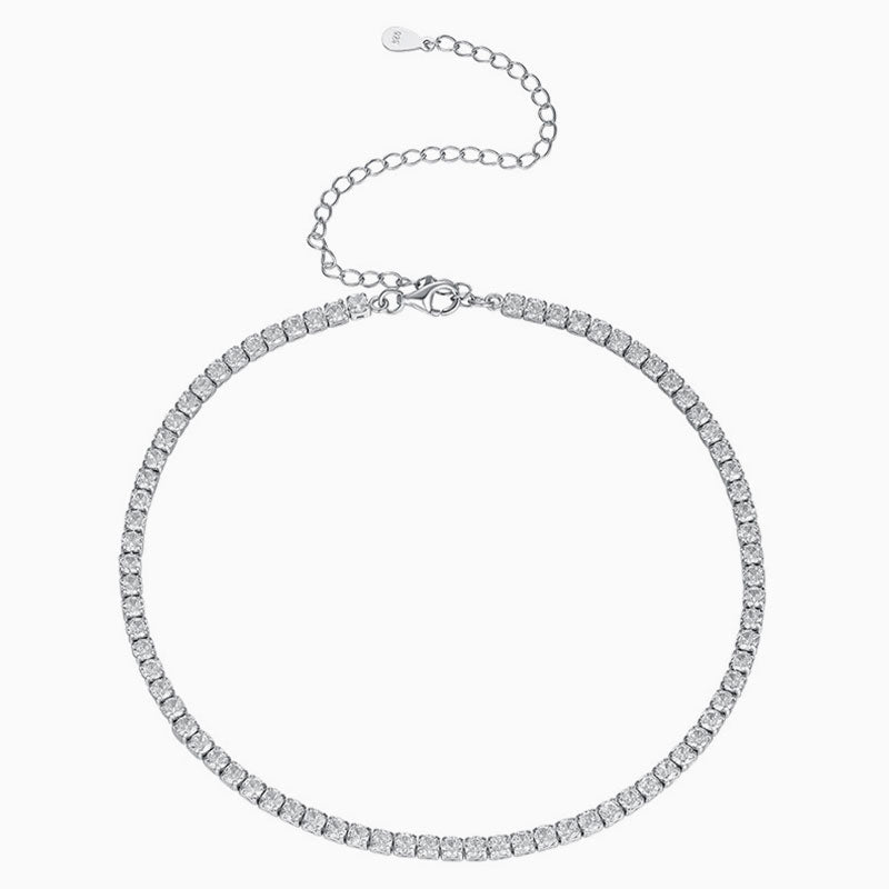 Sterling Silver Round Cut CZ Tennis Necklace
