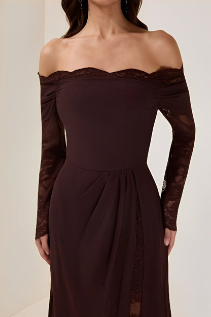 Lace Splicing Chiffon Off Shoulder Maxi Dress