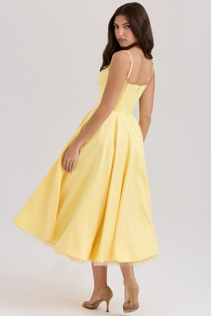 Aurora Sweetheart Midi Dress | A-Line Silhouette | Spaghetti Straps