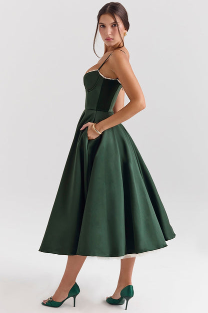 Aurora Sweetheart Midi Dress | A-Line Silhouette | Spaghetti Straps