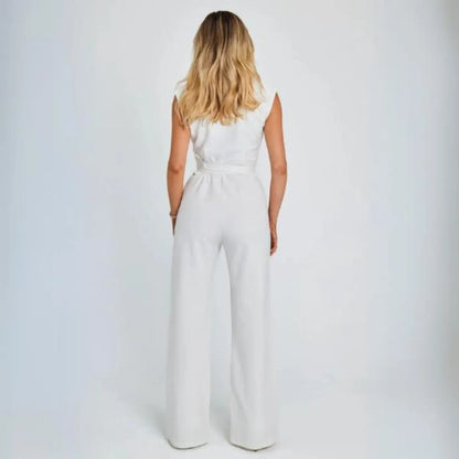 | Structured High-Waisted Sleeveless Jumpsuit, Beige