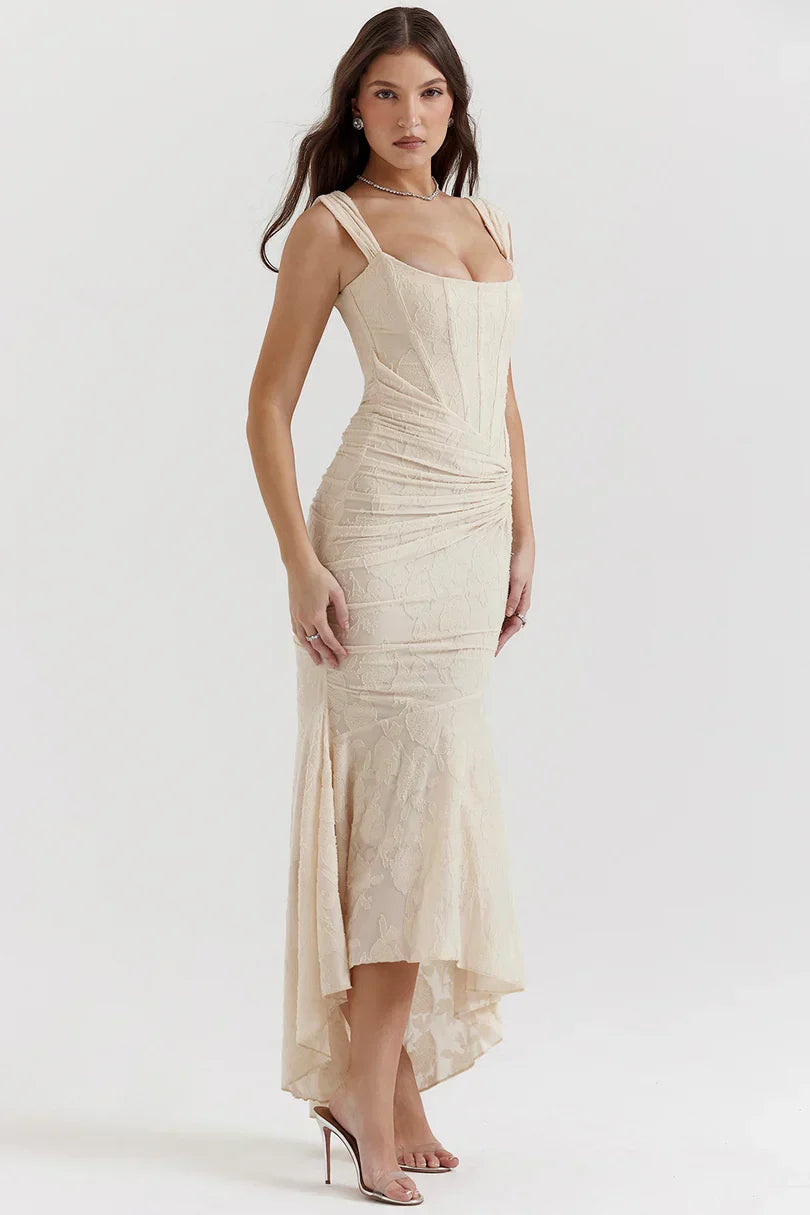 NUMIDA | SQUARE NECK CORSET MAXI DRESS