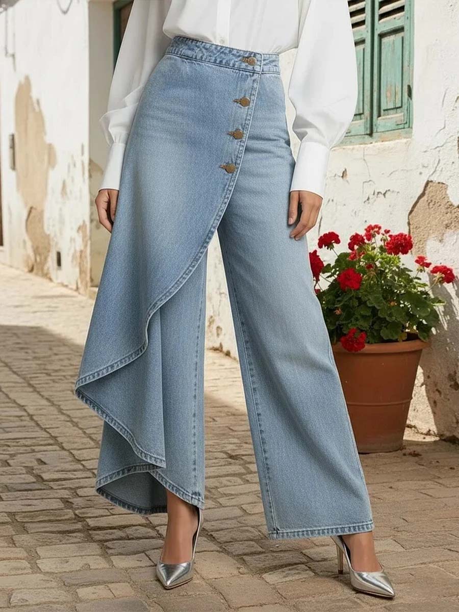Women's High Waist Wide-Leg Denim Pants – Cape Style Flare Jeans