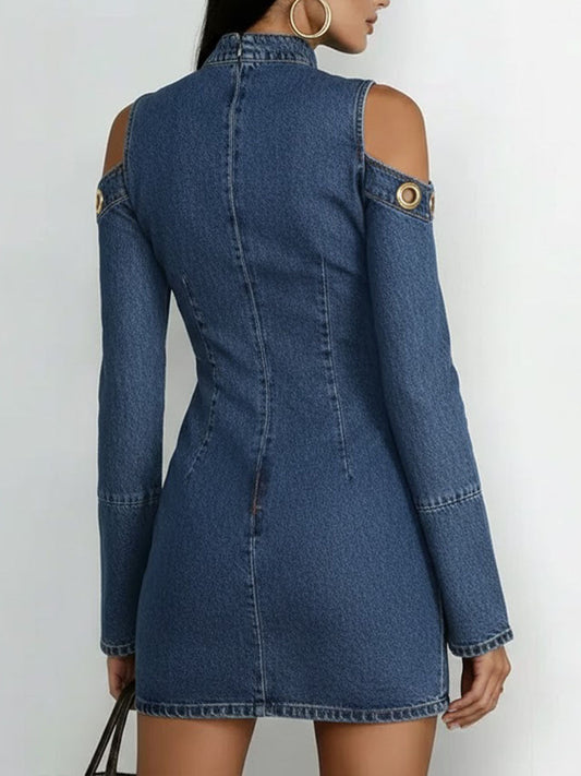 Women's Long-Sleeve Short Denim Dress – Ring Patterns Mini