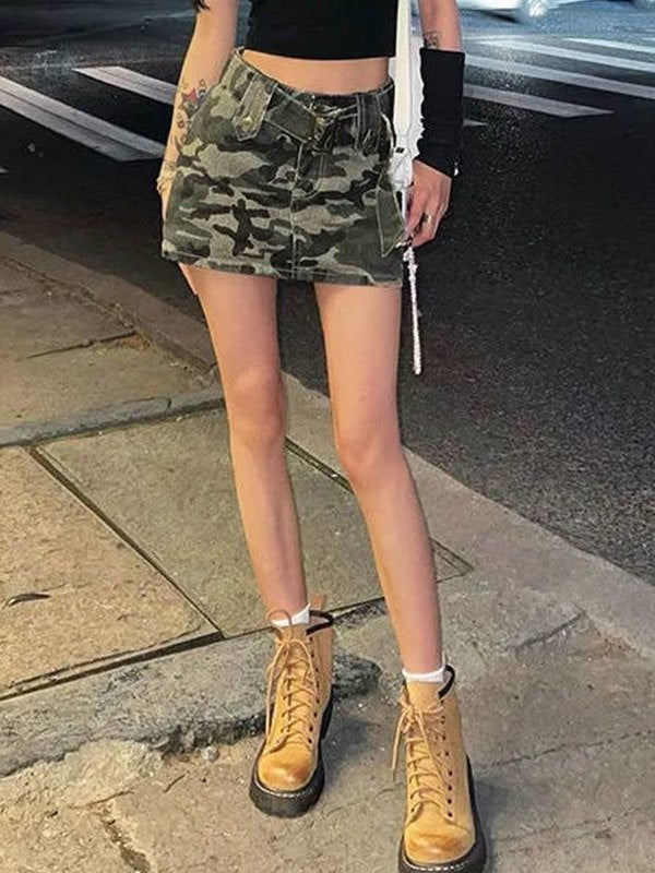 High Street Camouflage Denim Skirt