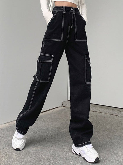 High Waist Straight Cargo Jeans
