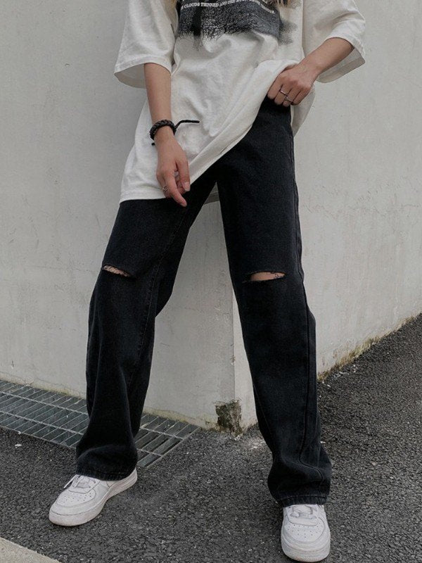 Black Distressed Boyfriend Jeans