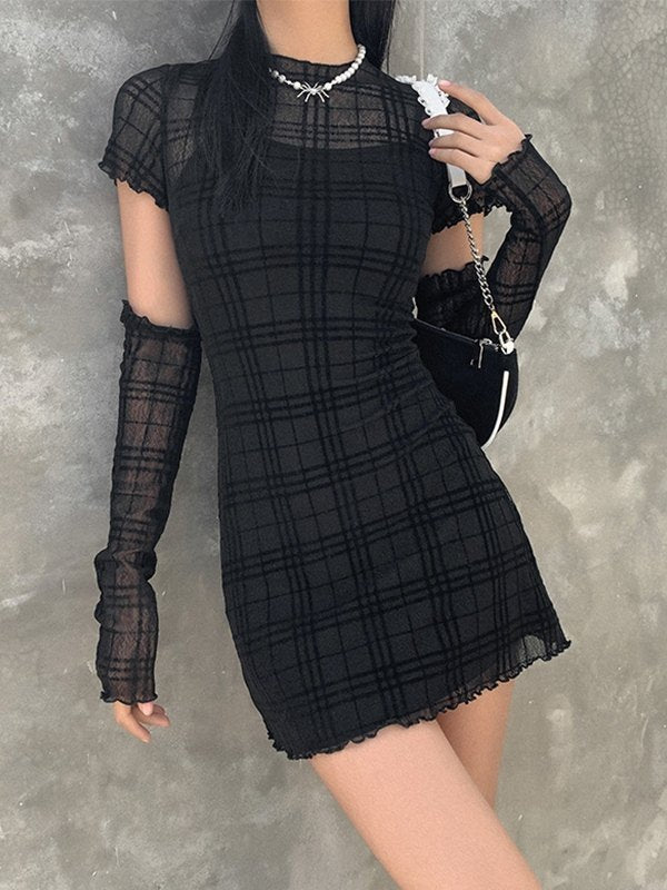 Gloves Design Checkered Mini Dress Set