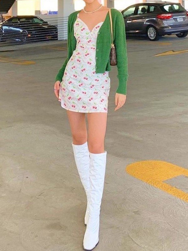 Cherry Print Backless Mini Dress