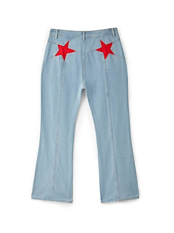 Back Star Patchwork Flare Jeans