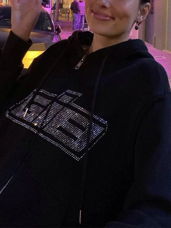 Rhinestone Letter Graphic Hoodie