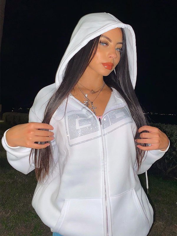 Rhinestone Letter Graphic Hoodie
