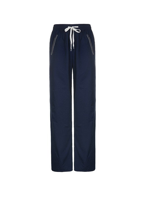 Piping Detail Parachute Straight Leg Pants