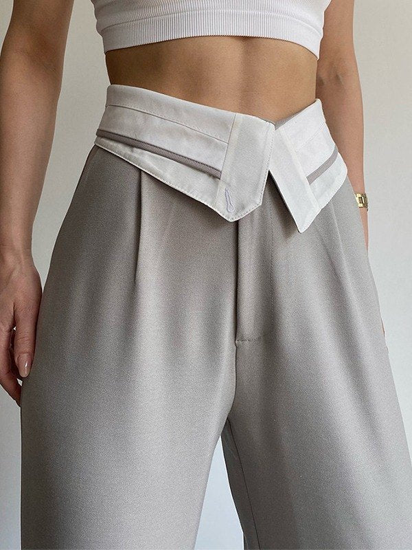 Fold Over Waist Baggy Casual Pants