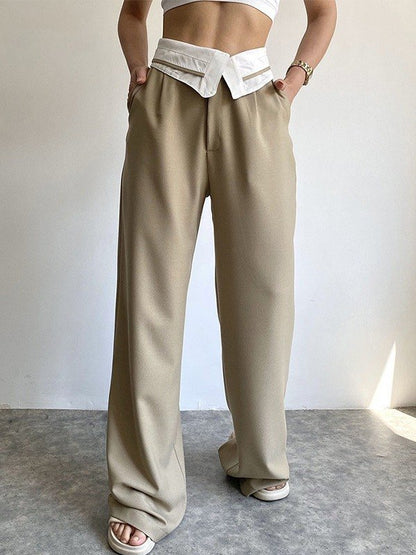 Fold Over Waist Baggy Casual Pants
