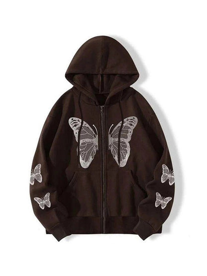 Y2K Butterfly Oversized Zip Up Hoodie