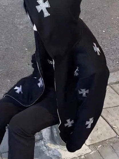 Rhinestone Cross Zip Up Hoodie