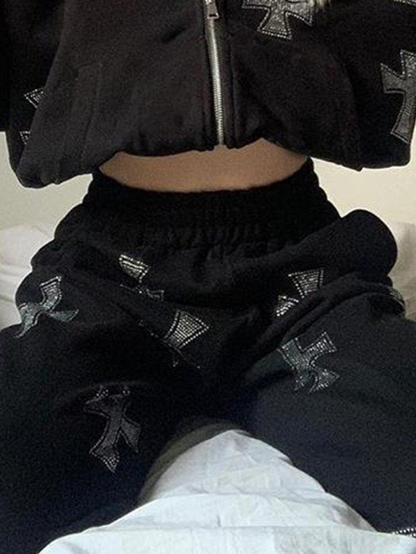 Rhinestone Cross Jogger Pants