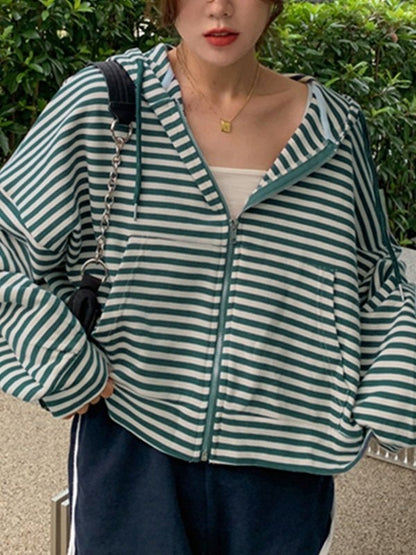 Oversized Vintage Stripe Zip Up Hoodie