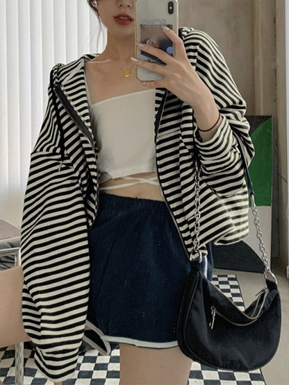 Oversized Vintage Stripe Zip Up Hoodie