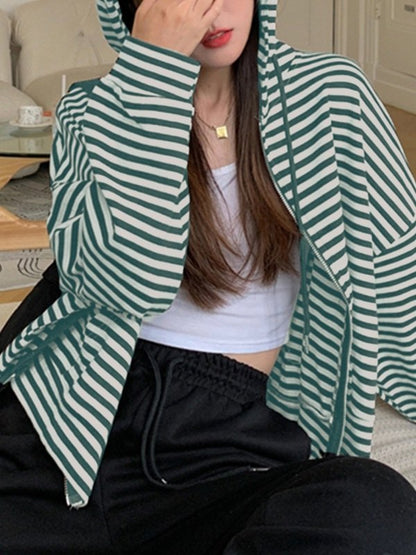 Oversized Vintage Stripe Zip Up Hoodie