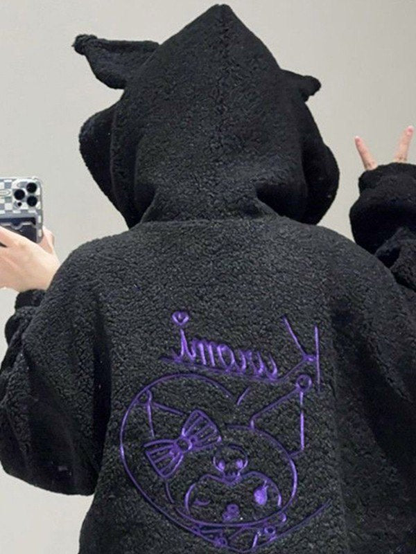 Cartoon Ear Zip Up Fleece Hoodie