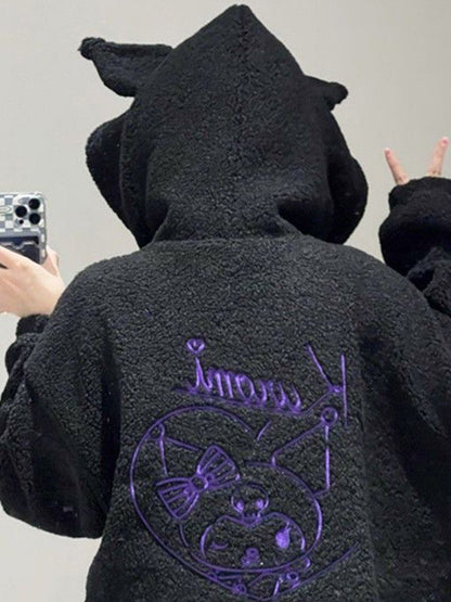 Cartoon Ear Zip Up Fleece Hoodie