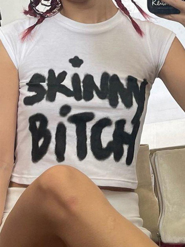 Contrast Letter White Crop Top