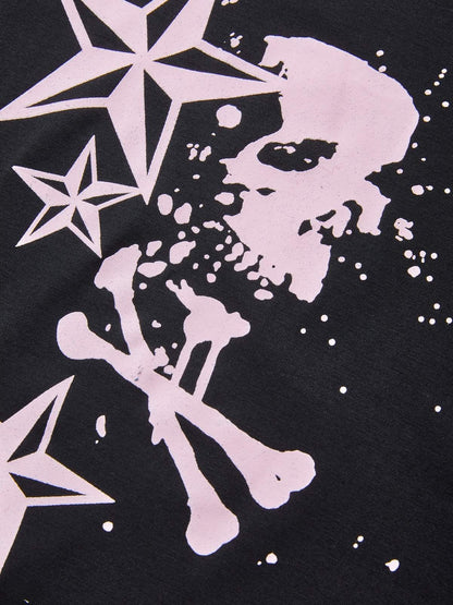 Short Sleeve Black Skull Graphic Oversized Tee