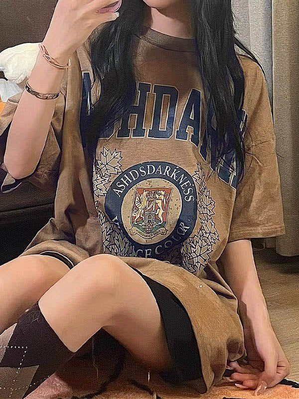 Vintage Badge Graphic Short Sleeve Oversized Tee