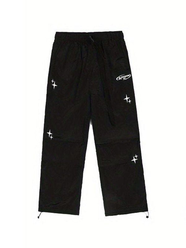 Starry Black Baggy Parachute Pants