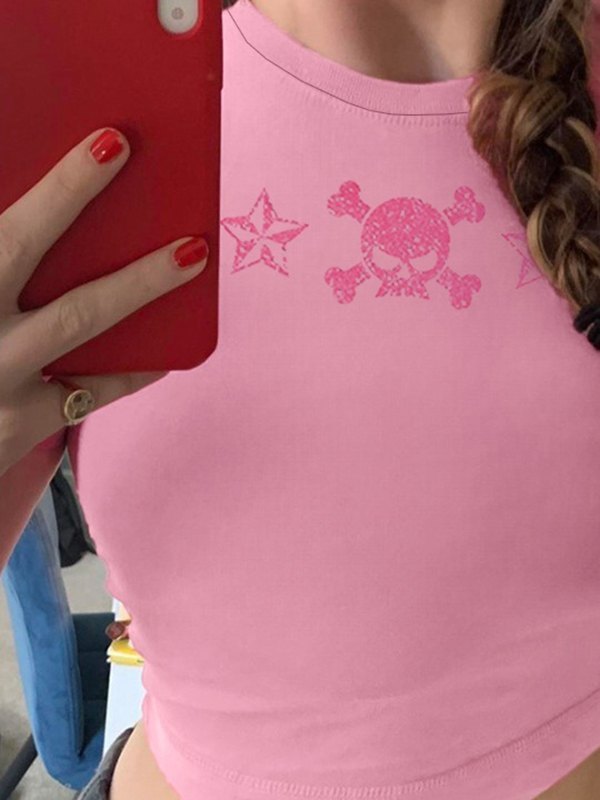 Glitter Star Skull Crop Top