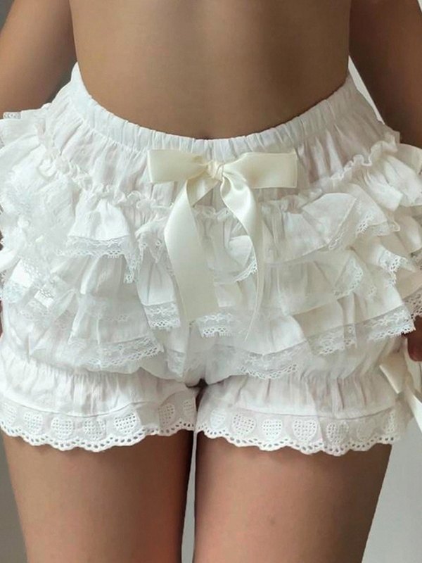 Lace Up Ruffle Lace Shorts