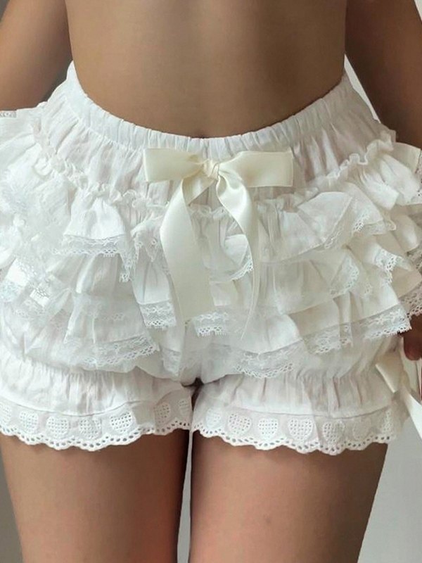 Lace Up Ruffle Lace Shorts