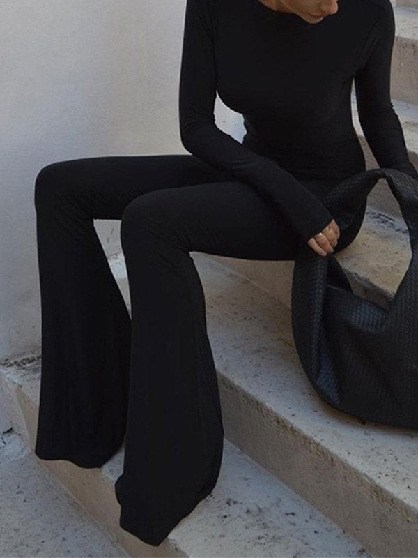 Plus Backless Long Sleeve Flare Leg Jumpsuit