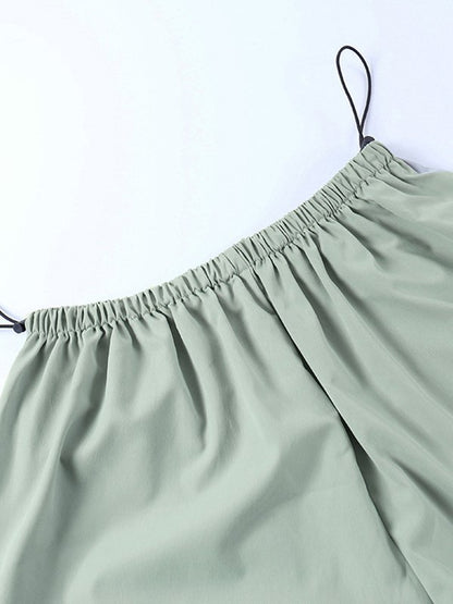 Belted Drawstring Parachute Cargo Pants