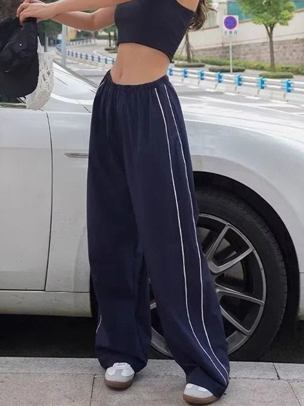 Streamlined Piped Wide-Leg Track Pants