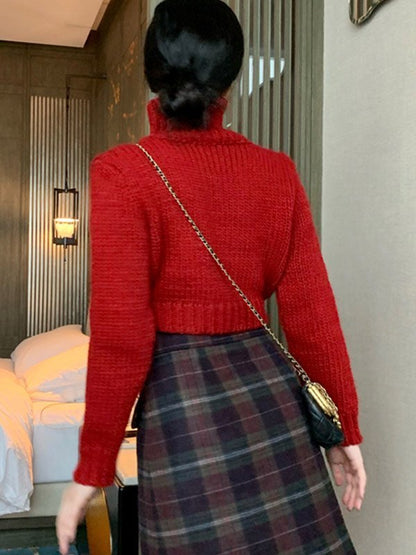 Cutout Heart Turtleneck Cropped Sweater