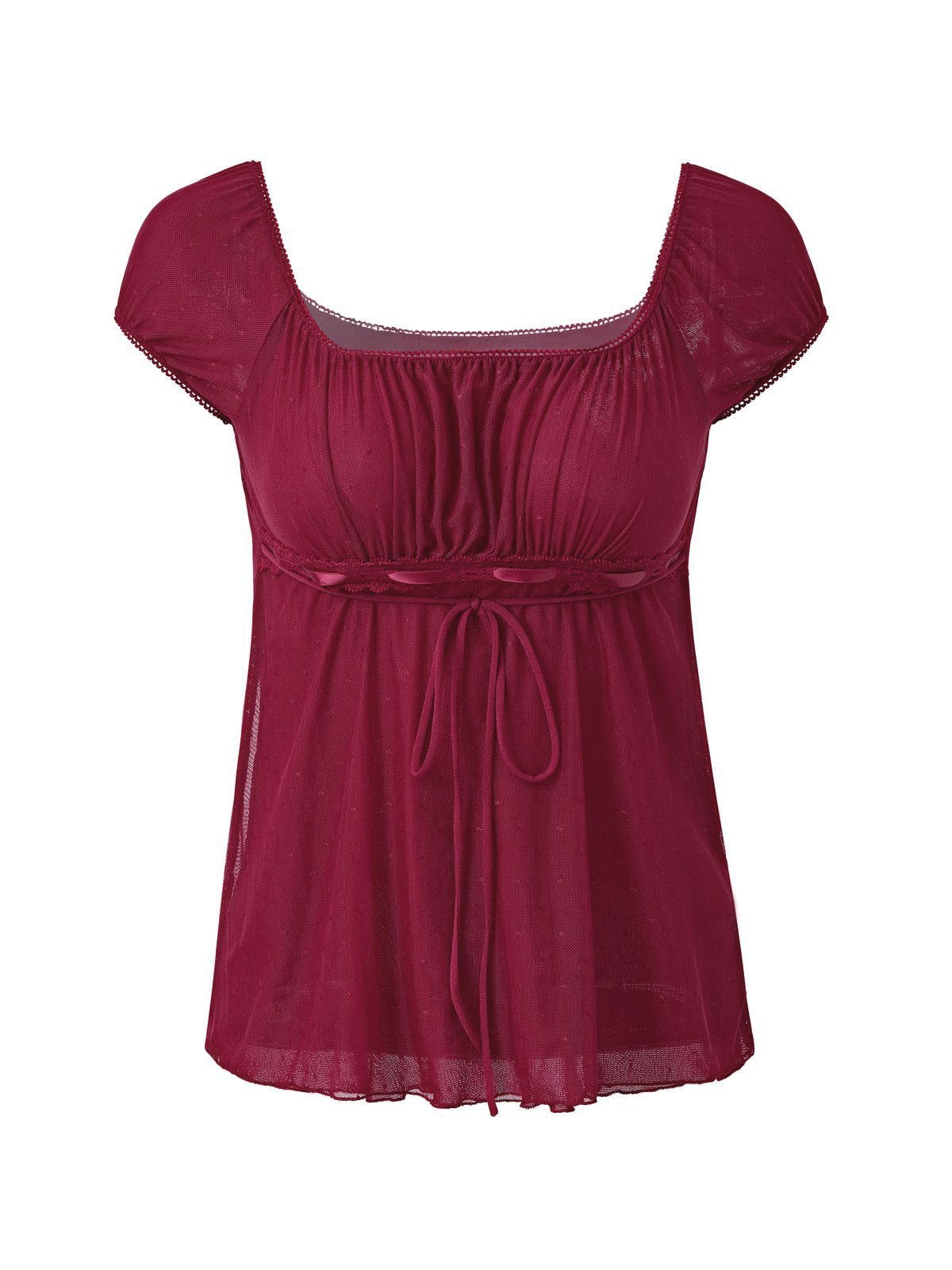 Vintage Tie Front Lace Trim Blouse