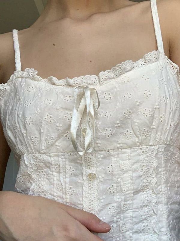 Button Broidered Lace Cami Top
