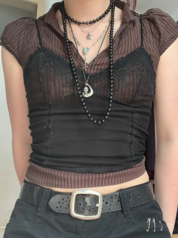Lace Paneled Mesh Crop Cami Top