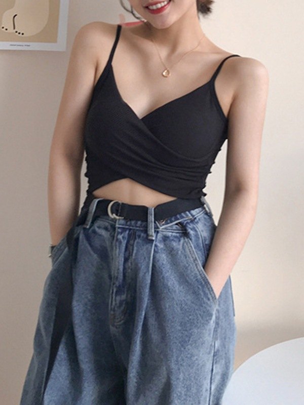 Criss Cross Ribbed Crop Cami Top