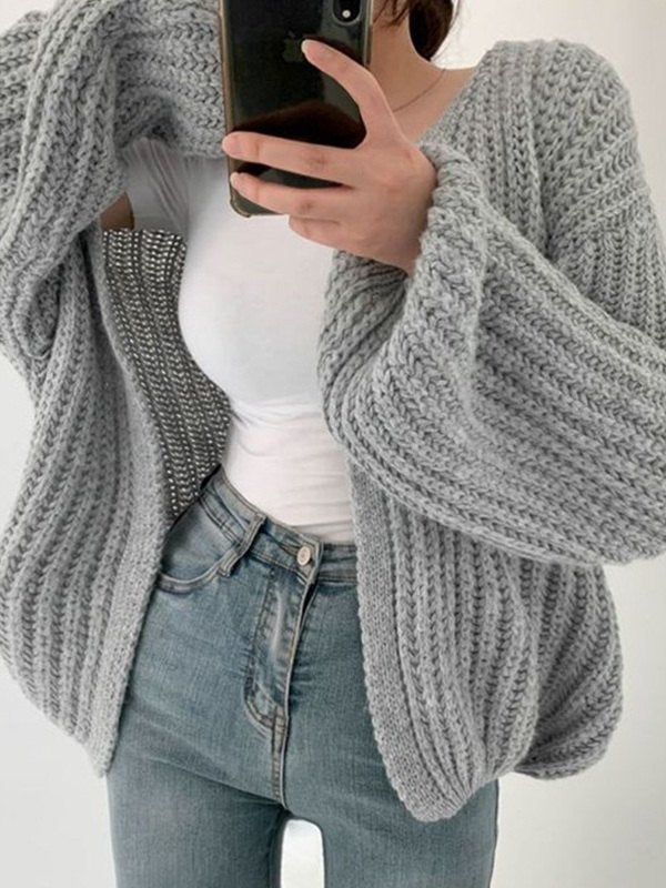 Open Front Long Sleeve Knit Cardigan