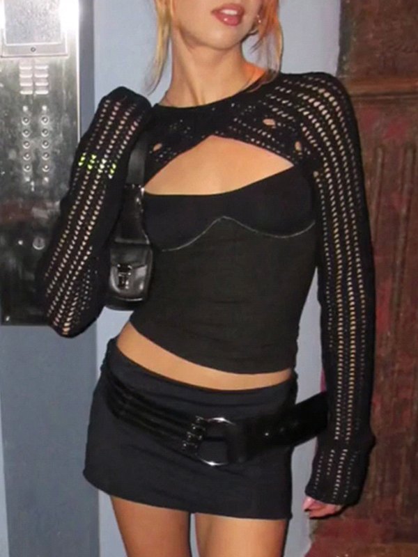 Black Hollow Out Shrug Crochet Knit Top
