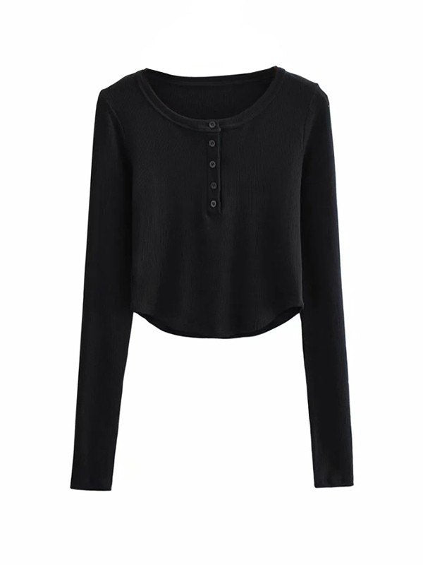 Asymmetric Button Front Knit Crop Top