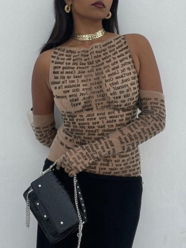 Sleeve Cover Printed Mesh Tank Top